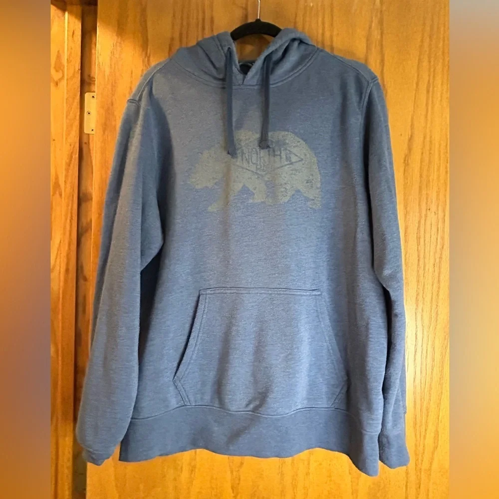The North Face Mens Large Gray Hoodie Bear Graphic Pullover Sweatshirt